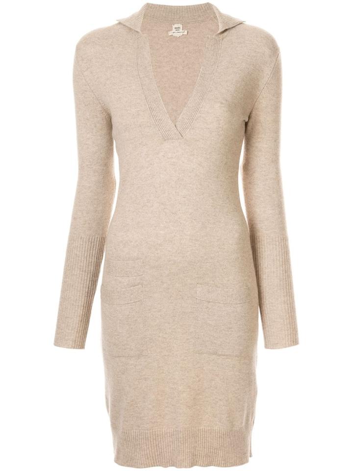 Hermès Pre-owned V-neck Cashmere Jumper Dress - Brown