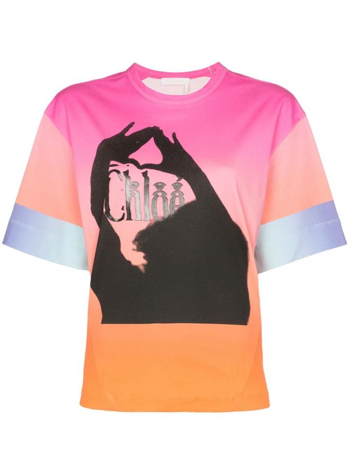 Chloé Ombre Logo Cotton T-shirt - Pink