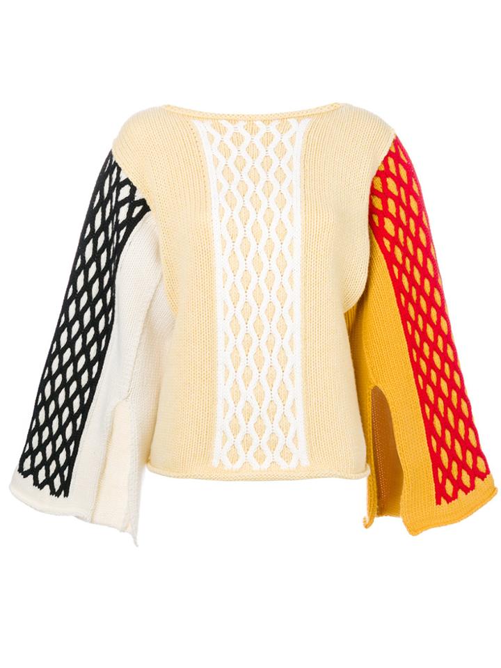 Jw Anderson Colour Block Cable Knitted Top - Nude & Neutrals