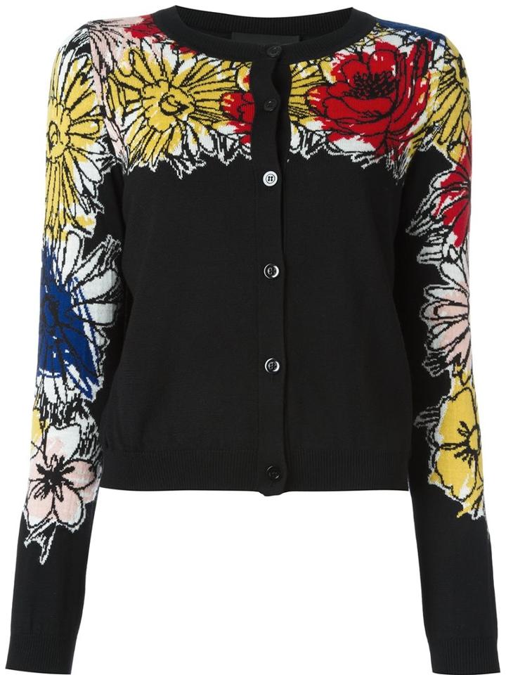 Boutique Moschino Floral Button Down Cardigan, Women's, Size: 42, Black, Virgin Wool