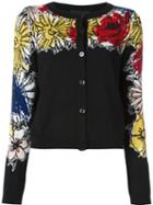 Boutique Moschino Floral Button Down Cardigan, Women's, Size: 42, Black, Virgin Wool