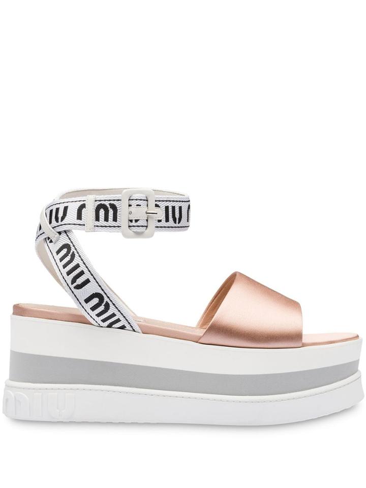 Miu Miu Metallic Detail Platform Sandals - Brown