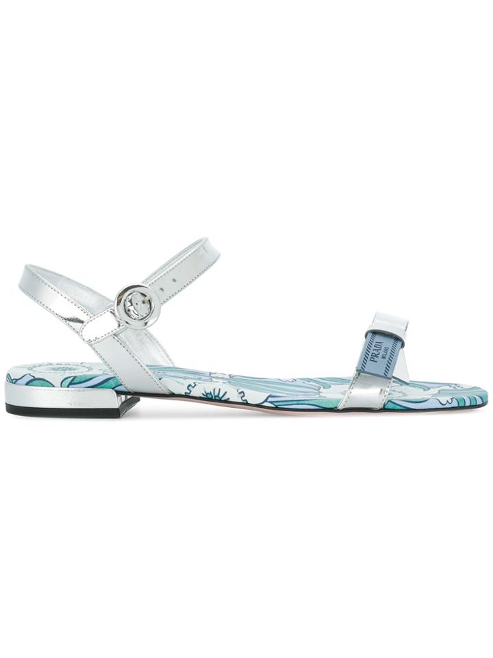 Prada Metallic Logo Plaque Sandals