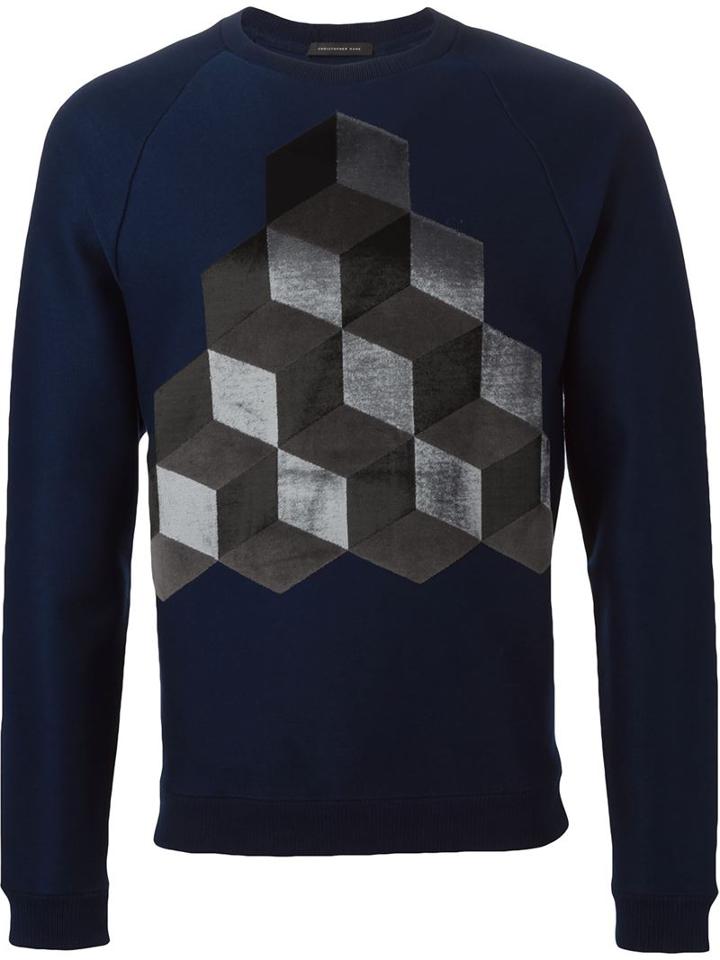 Christopher Kane Geometric Intarsia Sweater, Men's, Size: Xs, Blue, Cotton/viscose