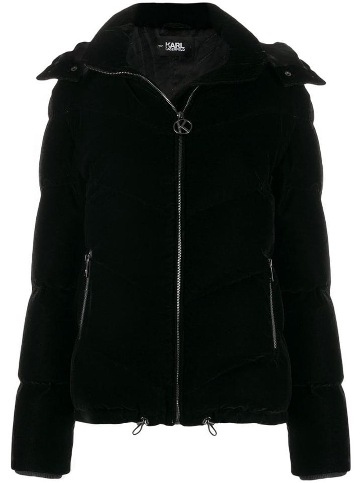 Karl Lagerfeld Velvet Puffer Jacket - Black