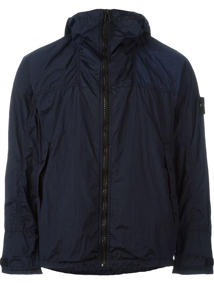 Stone Island Hooded Anorak Jacket, Men's, Size: S, Blue, Polyamide/polyurethane Resin/polyester