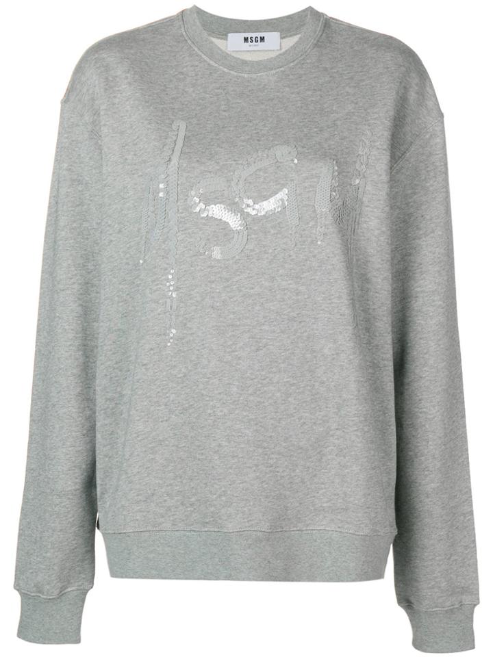 Msgm Oversize Embellished Logo Sweatshirt - Grey