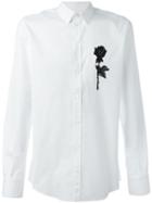Dolce & Gabbana Rose Appliqué Shirt, Men's, Size: 41, White, Silk/cotton