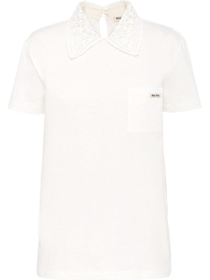 Miu Miu Macramé Lace Collar Top - White