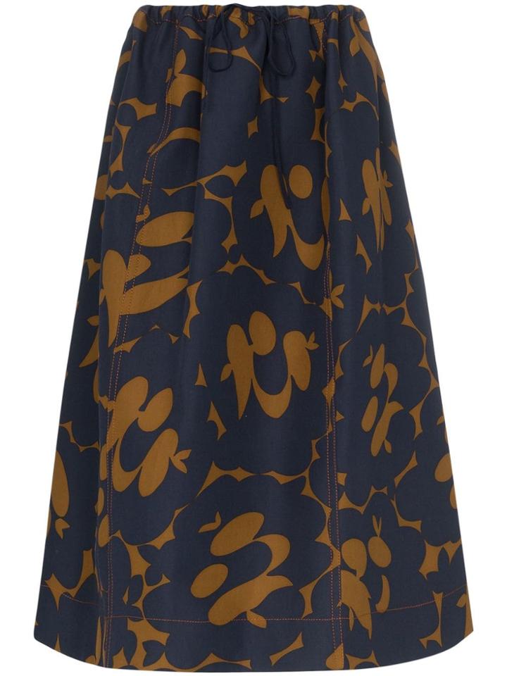 Marni Drawstring Waist Floral Print Skirt - Blue