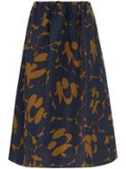 Marni Drawstring Waist Floral Print Skirt - Blue