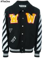 Off-white Striped Sleeves Varsity Jacket, Men's, Size: Xs, Black, Cotton/polyamide/polyester/virgin Wool