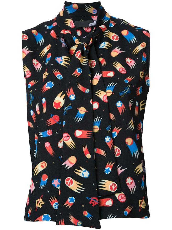 Love Moschino Space Motif Sleeveless Shirt, Women's, Size: 44, Black, Polyester