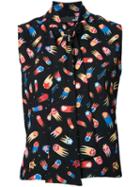 Love Moschino Space Motif Sleeveless Shirt, Women's, Size: 44, Black, Polyester