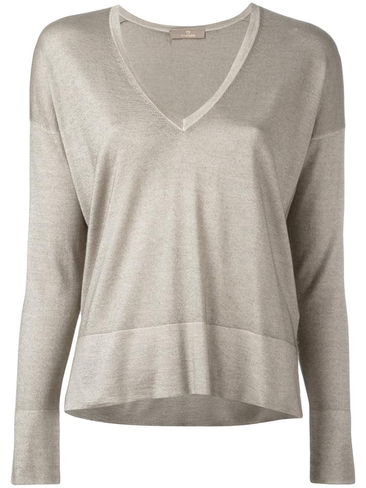 Cruciani V-neck Jumper, Women's, Size: 40, Brown, Silk/cashmere
