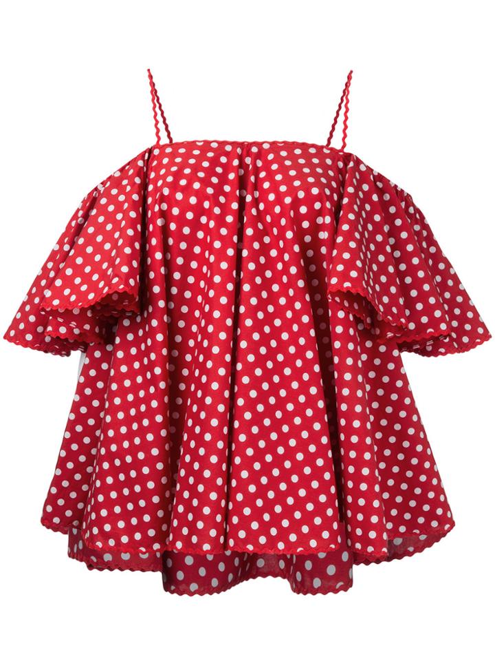 Anna October Polka Dot Off Shoulder Top - Red