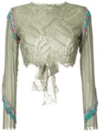 Baja East - Fringed Cropped Lace Blouse - Women - Nylon/rayon - 1, Green, Nylon/rayon