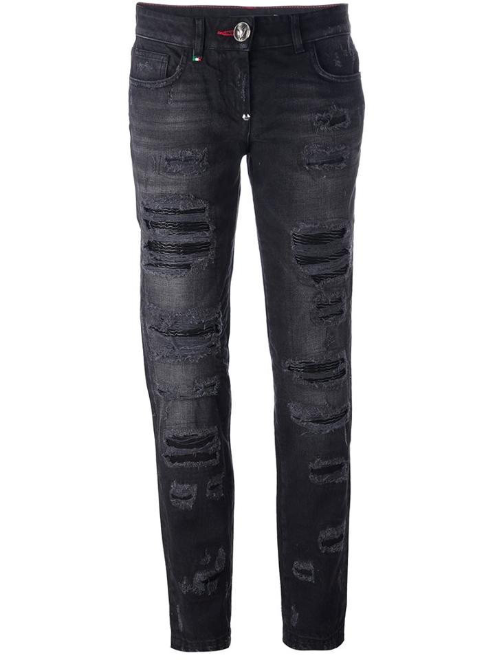 Philipp Plein Distressed Boyfriend Jeans, Women's, Size: 26, Black, Cotton