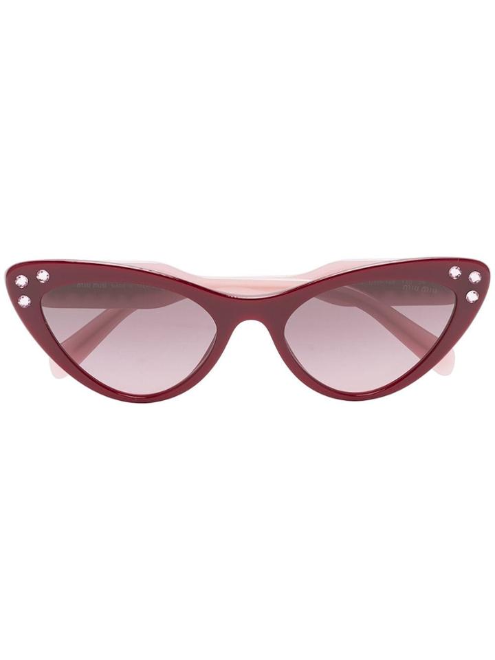 Miu Miu Eyewear Red Cat Eye Rhinestone Embellished Sunglasses