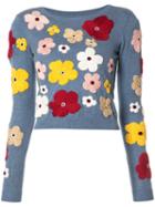 Alice+olivia Floral Embroidery Jumper, Women's, Size: Medium, Blue, Cotton/nylon/spandex/elastane
