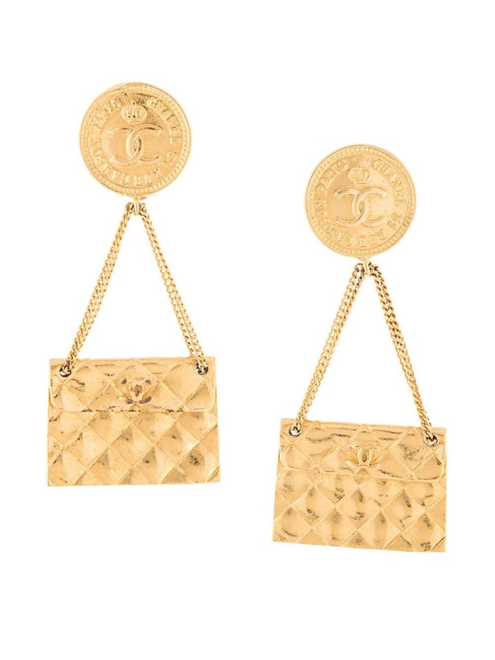 Chanel Pre-owned Cc Bag Motif Earrings - Gold