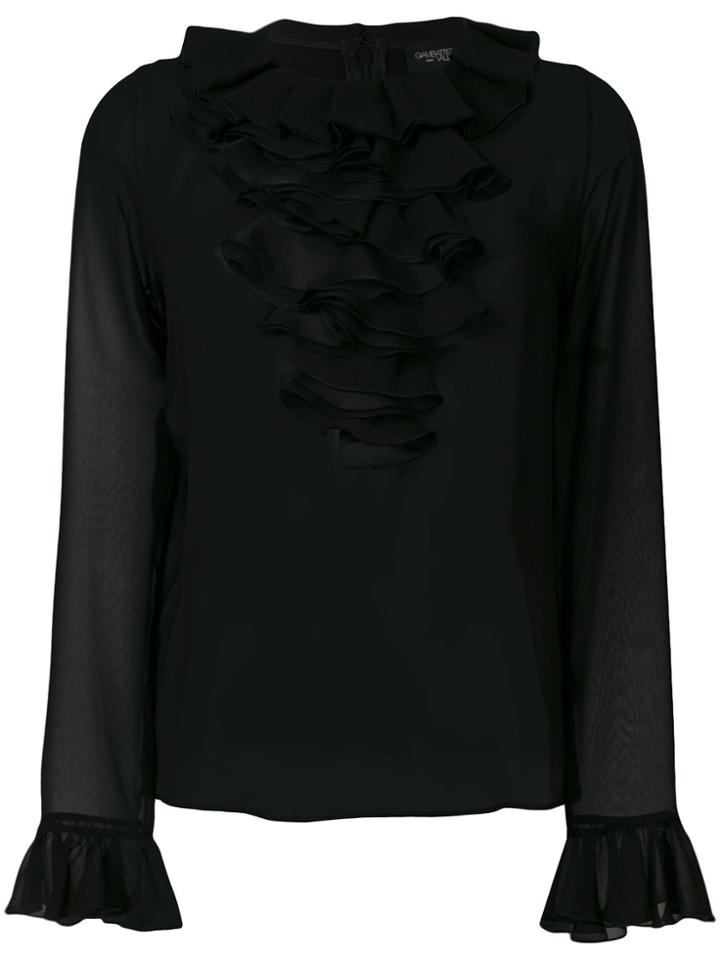 Giambattista Valli Frilled Transparent Blouse - Black