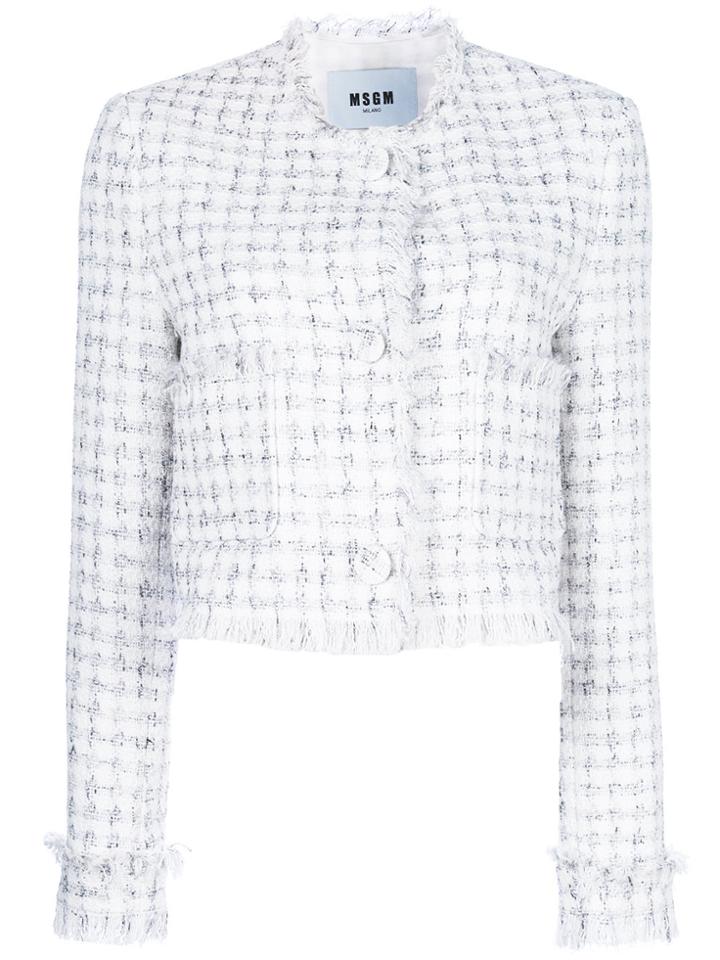 Msgm Cropped Tweed Jacket - White