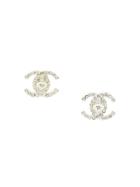 Chanel Vintage Embellished Logo Earrings - Metallic