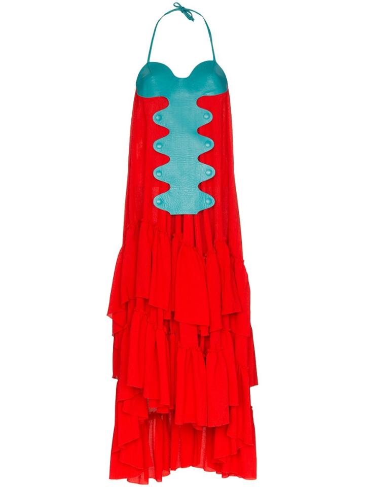 Duran Lantink Leather Panel Tiered Maxi Dress