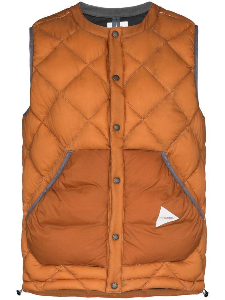 And Wander Diamond Padded Gilet Jacket - Orange