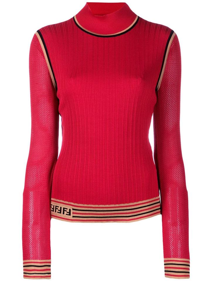 Fendi Knitted Ff Logo Jumper - Red