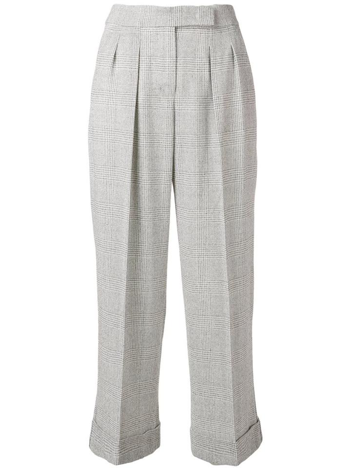 Max Mara Checked High Waist Pleated Trousers - Neutrals