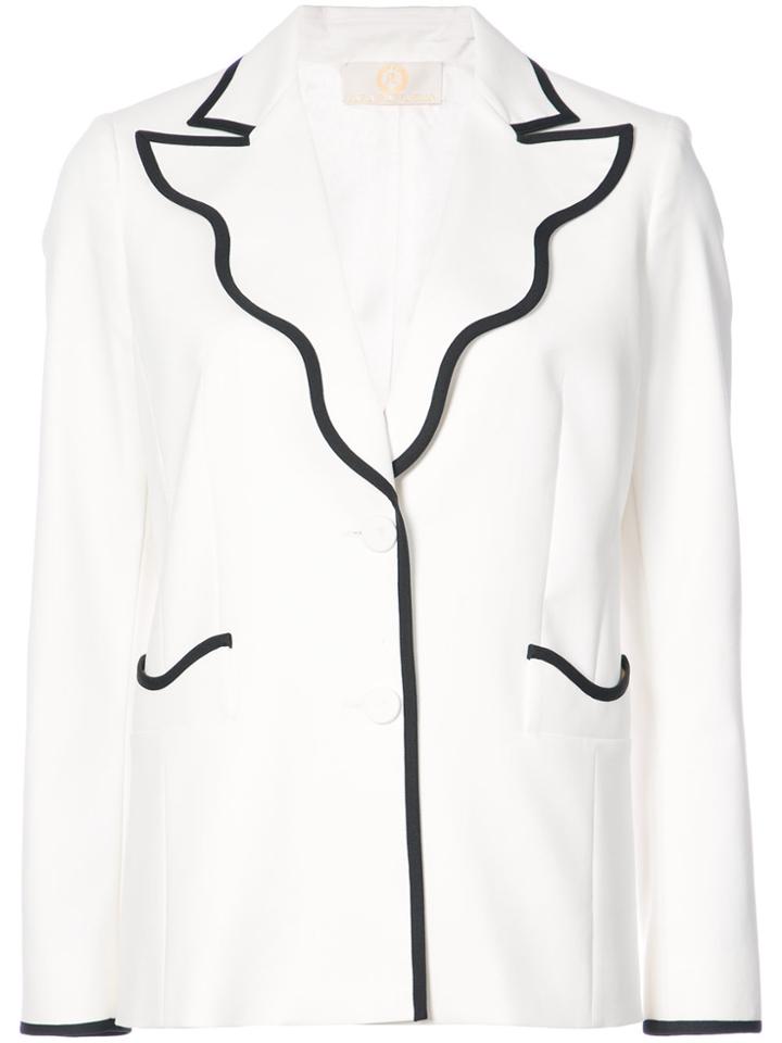 Sara Battaglia Scallop Trim Blazer - White