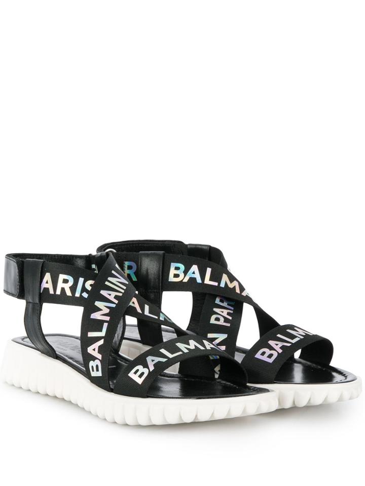 Balmain Kids Teen Crossed Logo Strap Sandals - Black