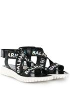 Balmain Kids Teen Crossed Logo Strap Sandals - Black