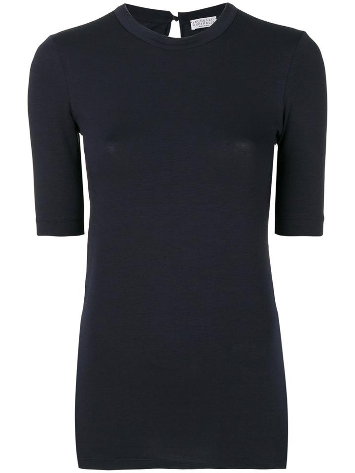 Brunello Cucinelli - Fitted Crew Neck Shirt - Women - Cotton/spandex/elastane/brass - L, Blue, Cotton/spandex/elastane/brass