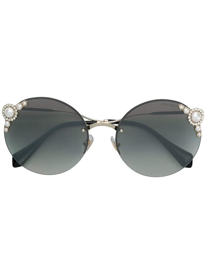 Miu Miu Eyewear Embelished Pearls Sunglasses - Metallic