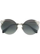 Miu Miu Eyewear Embelished Pearls Sunglasses - Metallic