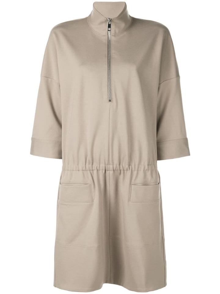Tibi Stretch Knit Zip Front Dress - Neutrals