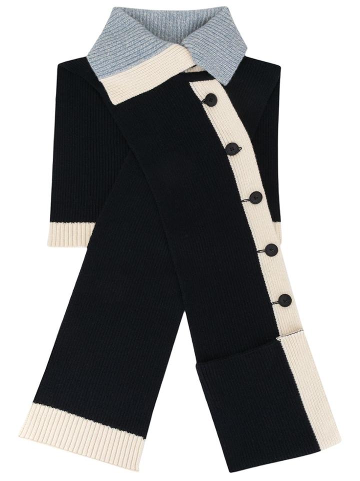 Moon J Colour Block Button-down Scarf - Blue