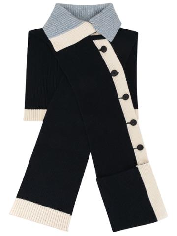 Moon J Colour Block Button-down Scarf - Blue