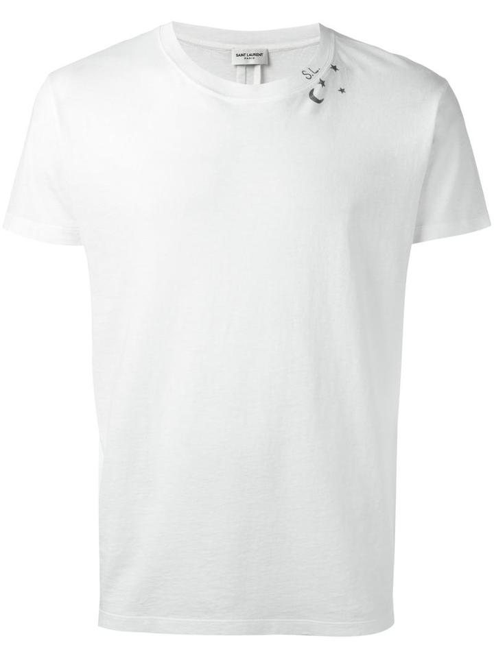 Saint Laurent Stars And Moon Print T-shirt, Men's, Size: Large, White, Cotton
