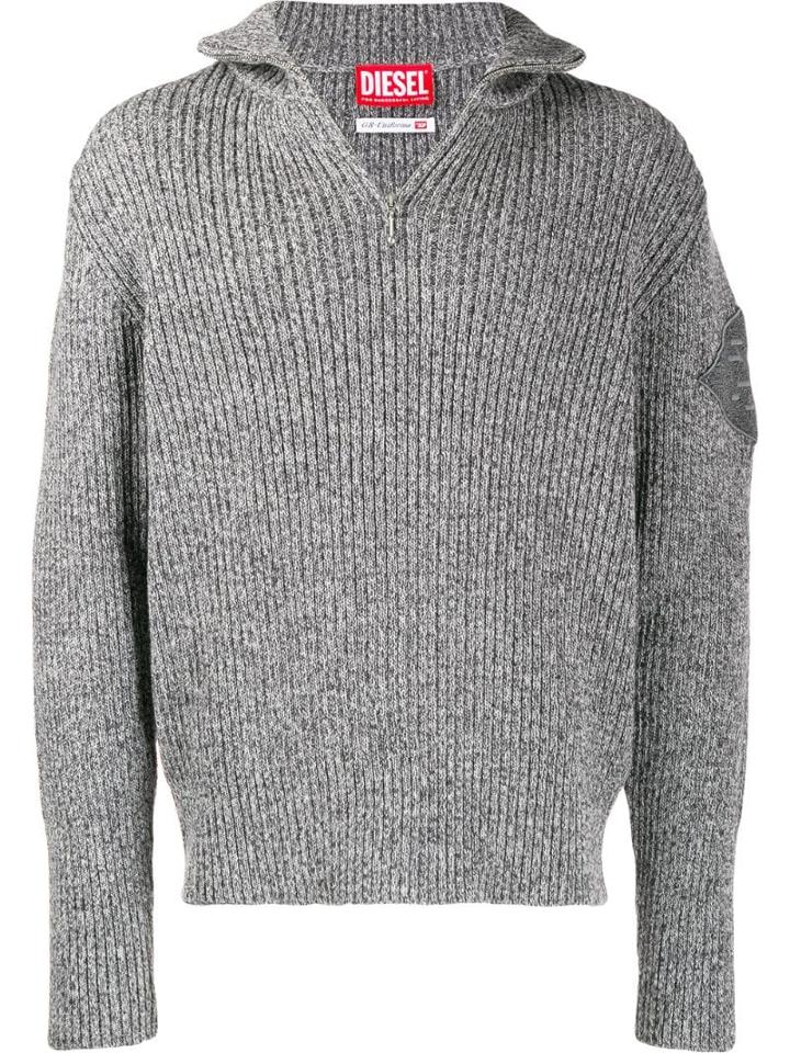 Diesel Red Tag Zipped Turtleneck Jumper - Grey