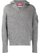 Diesel Red Tag Zipped Turtleneck Jumper - Grey