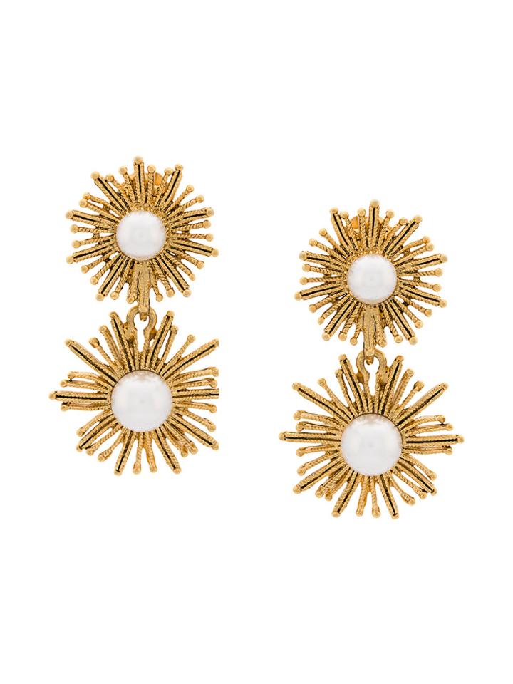 Oscar De La Renta Pearl Burst Drop Earrings - Metallic