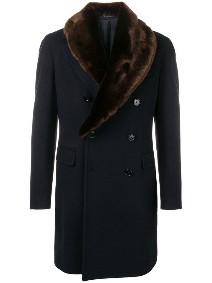 Tagliatore Double-breasted Fur Collar Coat - Blue