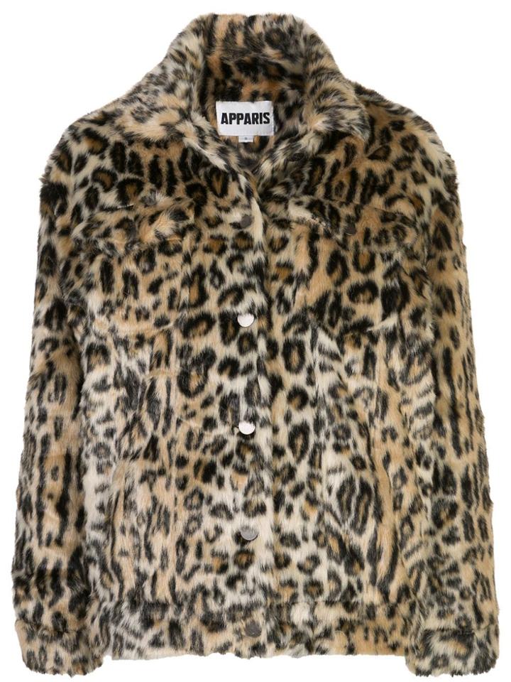 Apparis Lauren Leopard Faux-fur Coat - Brown