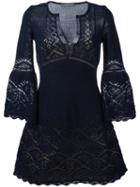 Alberta Ferretti Crochet V-neck Dress, Women's, Size: 40, Blue, Cotton/polyester