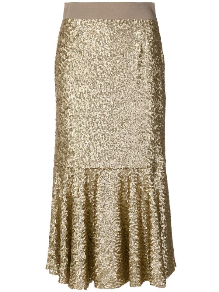 Maison Père Ruffle Hem Sequin Skirt - Neutrals