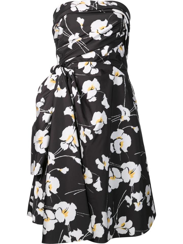 Oscar De La Renta Orchid Print Strapless Dress, Women's, Size: 6, Black, Silk/polyester